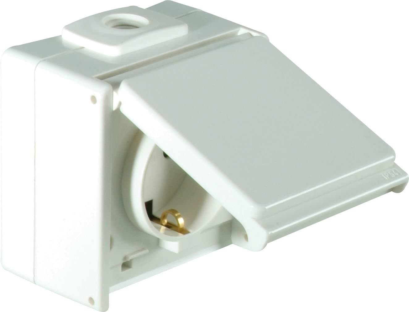 Opus 753.660.02 Pure White Aqua earthed Contact Socket, Single Design Without Touch Protection, 2 Cable Entries, Colour
