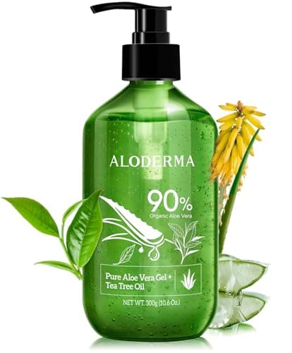 Aloderma Pure Aloe Vera Gel + Tea Tree Oil, 90% Certified Organic Aloe Vera Made within 12 Hours of Harvest + Skin Clearing Tea Tree Oil (300g, 10.6 oz)