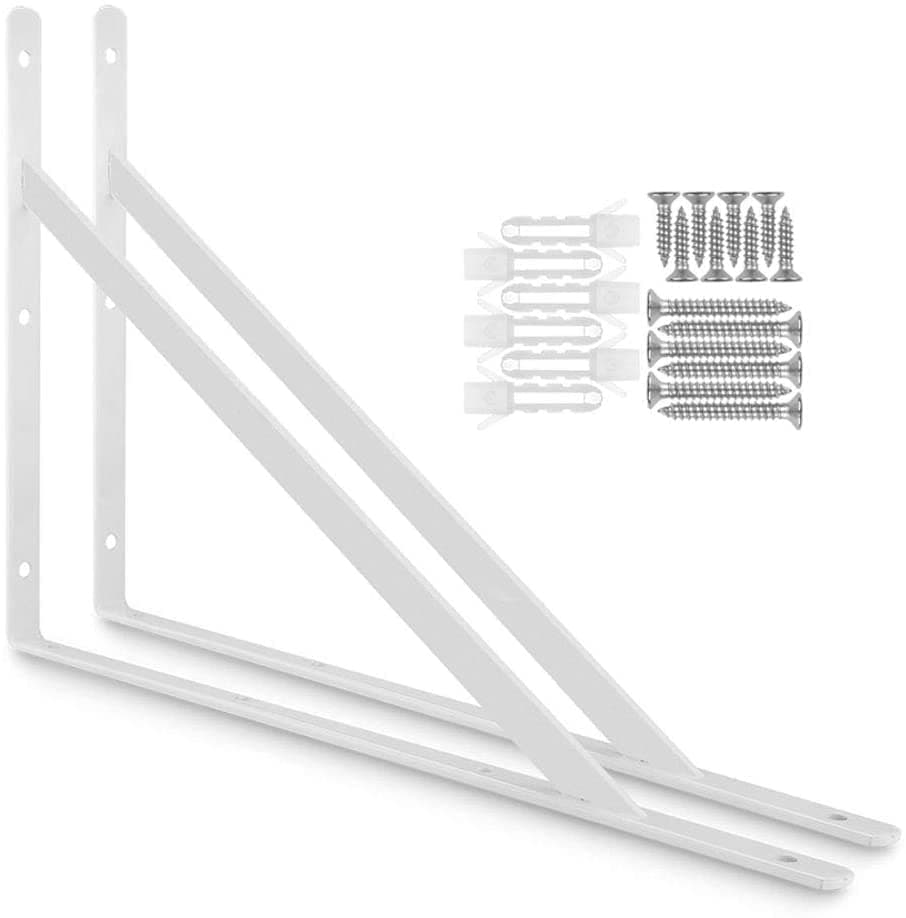 2Pack 15.7 x 9.8 Inch Shelf Bracket White Triangle Shelf Brackets, 90 Degree Angle Wall Mounted Shelf Supporter Corner Bracket (400X250X3MM)