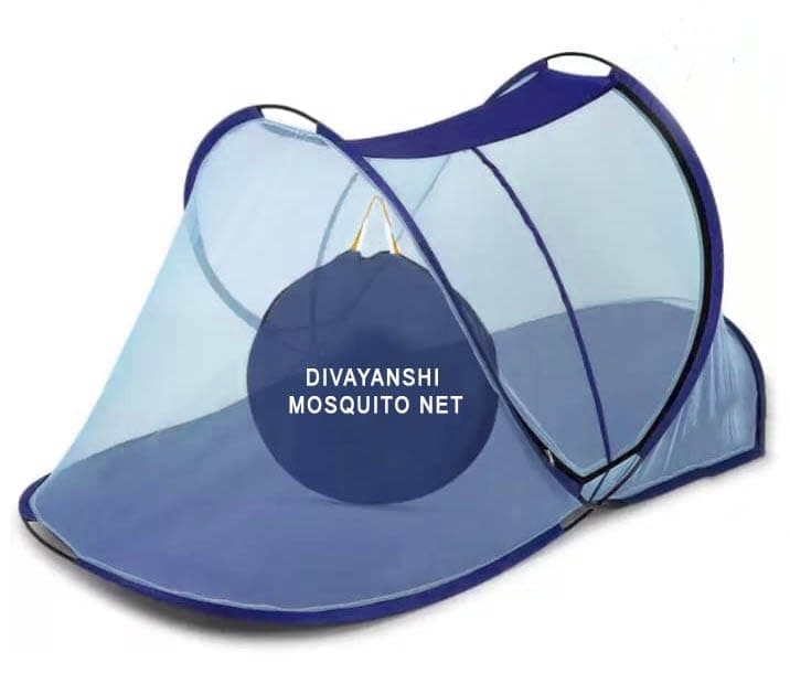DIVAYANSHI Mosquito Net for Single Bed | Foldable Machardani | Polyester Strong 30GSM mesh | PVC Coated Corrosion Resistant Steel Wire - Blue
