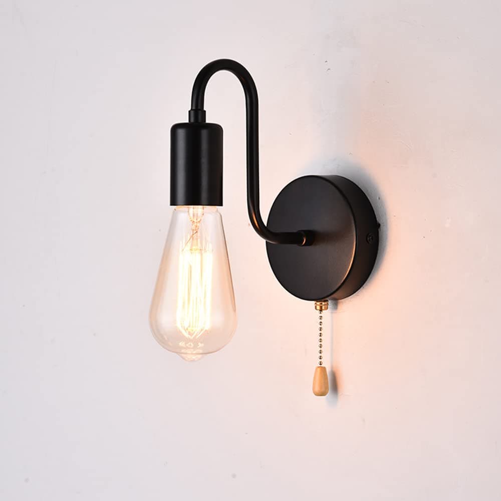 Wall Lights E27 Socket Wall Spotlights Retro Metal Iron Loft Sconce Lamp with Pull Cord Switch for Bedroom Living Room Garage Porch Hallway
