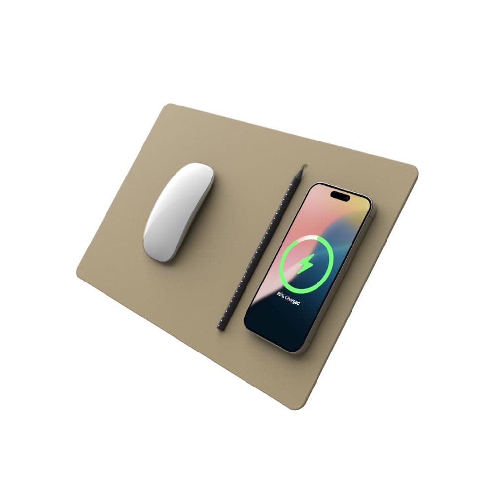 POUT H3 PRO Wireless Charging Mouse Pad – Qi-Enabled Fast Charger with Anti-Slip Base & Smooth Surface for Phones and Earbuds – Sleek Desk Accessory for Home & Office (Latte Cream)