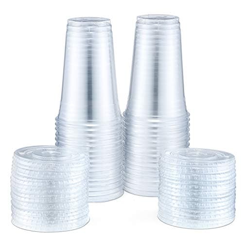 Eupako 20 oz Disposable Plastic Cups with Lids, Iced Coffee Cups with Lids, BPA-Free, 50 Sets