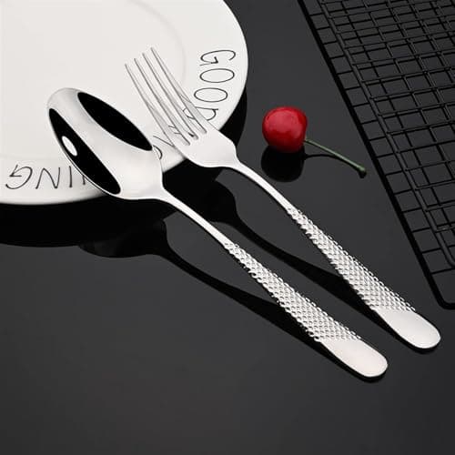 Mirror Finish Silver Plated Stainless Steel Flatware Set Copper Silverware Set Rose Gold Spoon Color Cutlery Set [Dinner Fork-Tea Spoon-Salad Spoon-Knife] Set of (Silver DOT, 16)