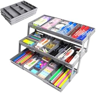 3 Tierr - Expandable Junk - Small - Multi Level Folding Smart for Makeup, Jewelry, Desk, Office Drawers(1 Row 3 Tier-Grey）