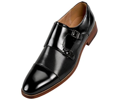 Amali The Original Smooth Double Monk Strap with Laser Embossing Mens Dress Shoe Black