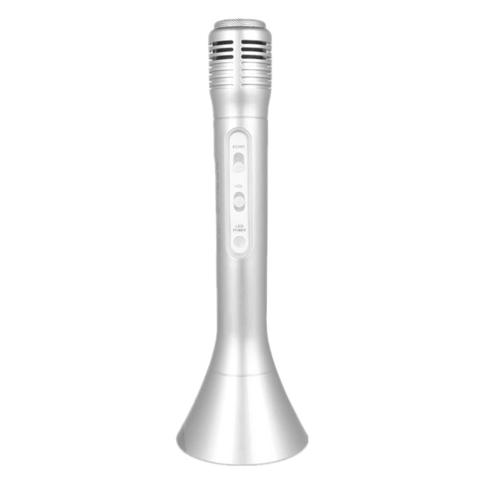 Wireless Microphone Karaoke Bluetooth Portable Player with Speaker Led Linght for Android IOS (SILVER)