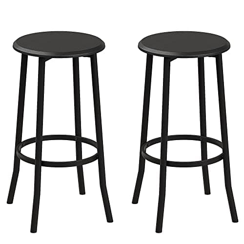 IDEALHOUSE BarStools,Solid Wood Set of 2 Bar Stools, Kitchen Round Bar Chairs with Footrest, Sturdy Steel Frame, for Dining Room, Kitchen, Party, Easy Assembly, Black