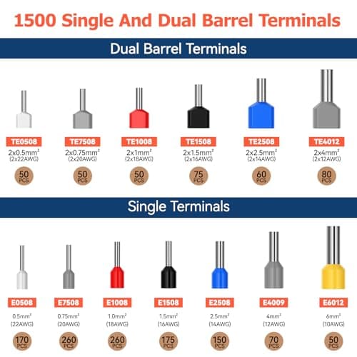 Ferrule Crimping Tool Kit Preciva Hexagonal Serrated Self Adjustable Ratchet Wire Terminal Crimper Kit 1500pcs Wire Terminals Crimp Connectors Wire End Ferrules