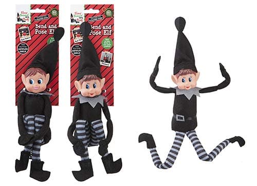12" Bendable Poseable Elf with Vinyl Head - Christmas Accessory (Black Elf at Random)