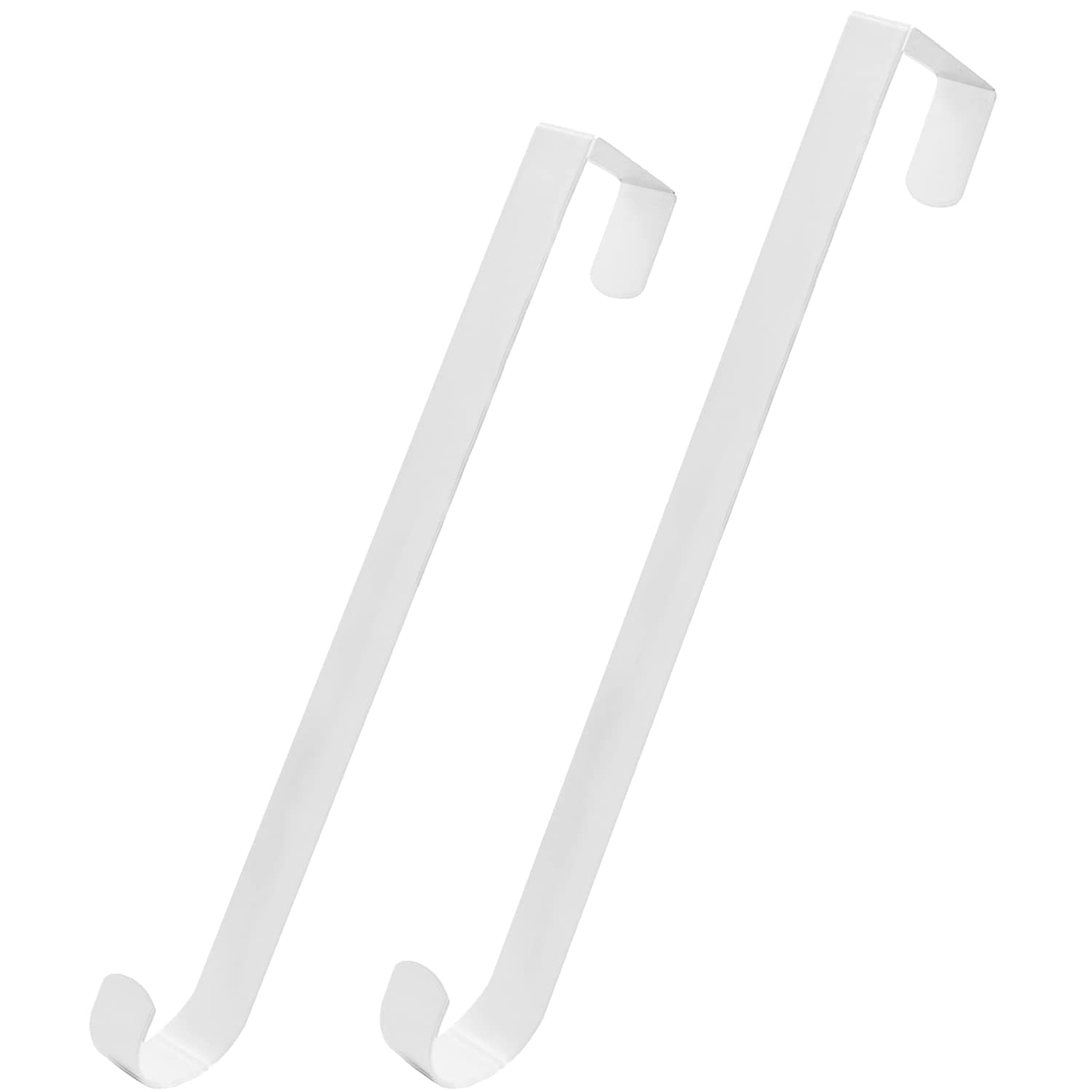 HiGift 2 Pack Wreath Hanger for Front Door White, Long Metal Over The Door Hook for Christmas and Party Wreath Making Decoration, Hanging Clothing, Towels, Wreaths, Bags, White - 15" and 12"
