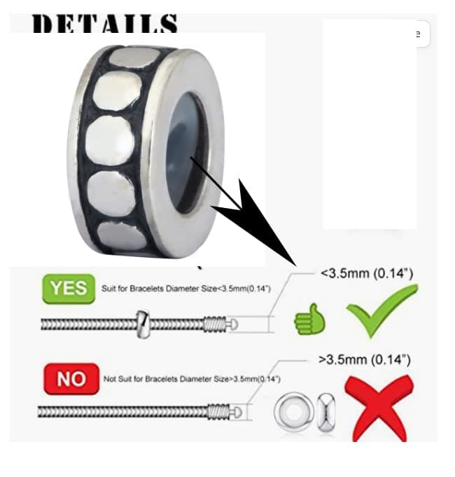 Adabele Solid Sterling Silver Rubber Charm Stopper Clip Spacer Beads Hypoallergenic for 3mm Snake Chain Bangle Leather Bracelet Personalized Women Jewelry