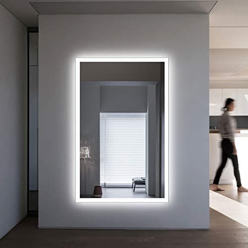 Large LED Full Length Mirror Floor Mirror Antifog - Oversized Rectangle Dressing Illuminated Mirror with Infrared Sensor, Wall-Mounted Full Size Wall Frameless Mirror with Lights, 55x36In (N0315536CG)