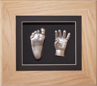 Baby Casting Kit, 6x5" Solid Oak 3D Shadow Box Display Frame/Black Mount/Metallic Silver Paint by BabyRice