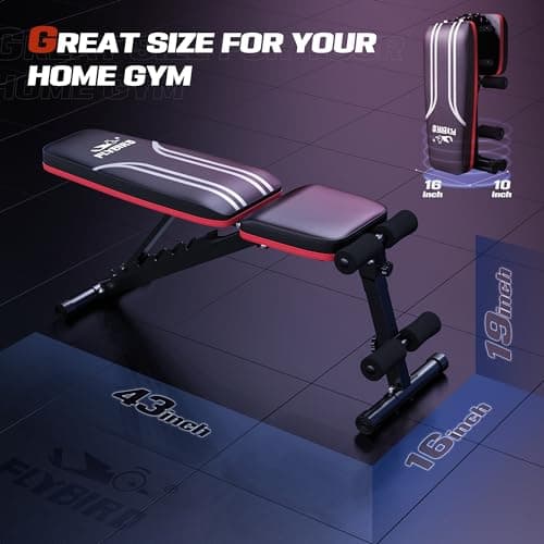 Foldable Weight Bench with Resistance Bands, 8 Backrests Fast Adjustable FID for Home Gym Full Body Workout, Easy to Storage for Small Apartment