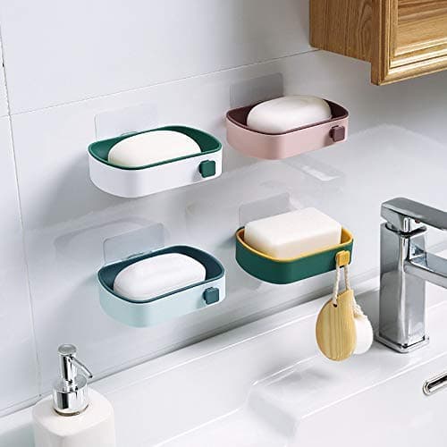 Divik Wall-Mounted Plastic Self Adhesive Hanging Drain Soap Box // Bathroom Wall Hanging Soap Holder // Soap Dish Holder // Soap Dish Cases Rack for Bathroom Wash Basin (1Pcs)
