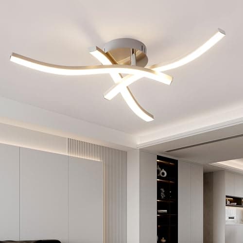 HARPER LIVING 3 Lights LED Ceiling Light, Modern Semi-Flush Mount Ceiling Light Satin Nickel Finish, 18W 1440LM Chandelier Ceiling Light for Living Room Bedroom Kitchen Hallway, Warm White (3000K)