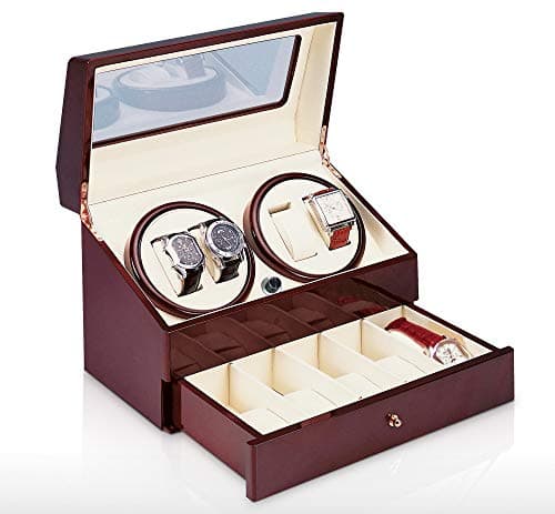 Jebely Automatic Quad Watch Winder 5 Storage Box CASE (Maroon)