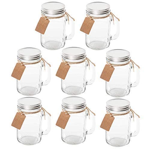 8 Pack Mason Jars With Handle Lids with Chalkboard Labels and Tin Lids 16 OZ For Favors