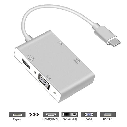 Type C to HDMI Adaptor, lycantant Type C (USB-C) to VGA HDMI DVI 4K Adaptor Converter & USB 3.0 HUB, for MacBook / Chromebook Pixel, Plug and Play, Multi Monitors