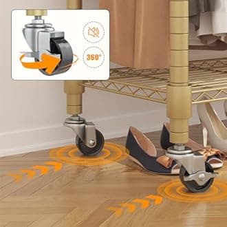 BATHWA Heavy Duty Garment Rack on Wheels, Rolling Clothes Racks for hanging clothes, Modern Closet Wardrobe Clothing Rack with 8 Side Hangers, Gold