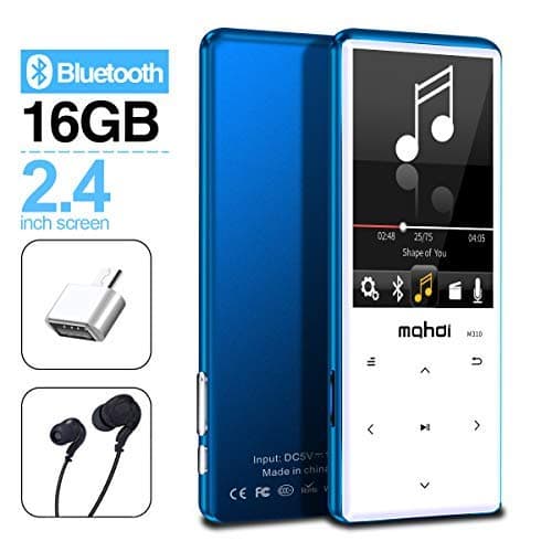 MYMAHDI MP3 Player with Bluetooth 4.2, Touch Buttons with 2.4 inch Screen, 16GB Portable Lossless Digital Audio Player with FM Radio, Voice Recorder, Support up to 128GB, Blue