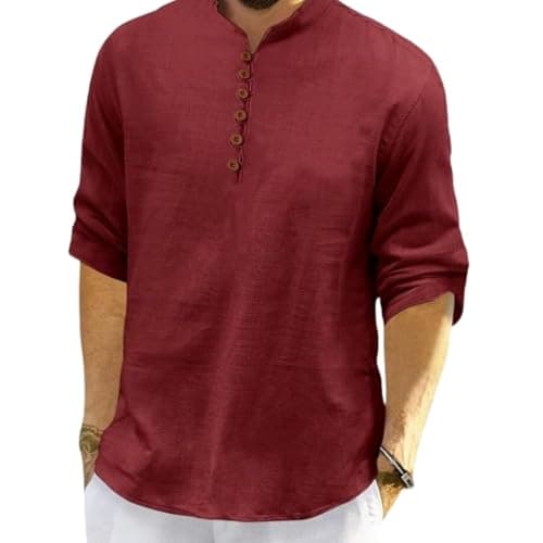 ROYALSCOUT Men's Cotton Polyester Blend Solid Regular Fit Full Sleeve Short Kurta | Ethnic, Lightweight Summer Kurta for Daily & Occasion Use