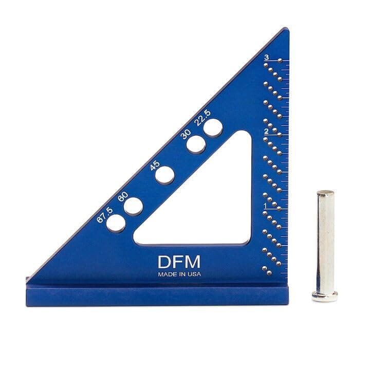 Small Carpenter Square with Fixed Miter Angle Pin (Blue, 3.5" x 3.75", Solid Steel, Alloy Steel)