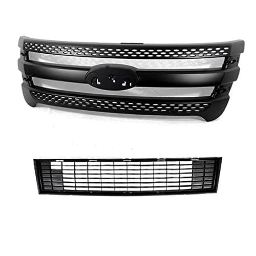 AutoModed Front Upper Snap-On Overlay & Lower Grill Grille Compatible with 2011 2015 Ford Explorer| Matte Black ABS | by AutoModed