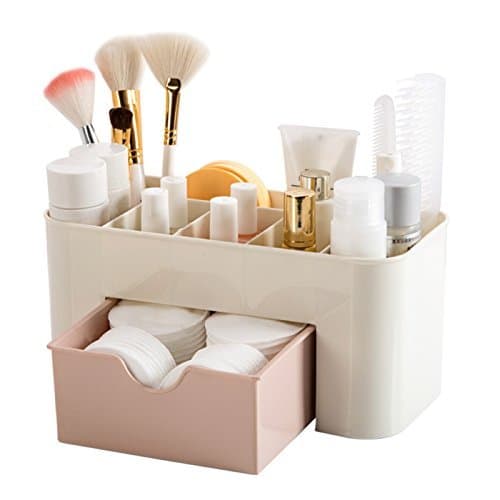 Inditradition Multipurpose Cosmetic & Makeup Organizer | Multi-Section, with Drawer, Plastic (Beige)