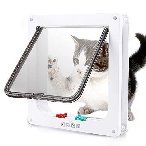 Mythfly Cat Door - Large (Outer Size 9.9" X 9.2") 4 Way Locking - Cat Doors For Interior Doors - Waterproof Pet Door for Cats Small Dog with Circumference Shorter Than 23"