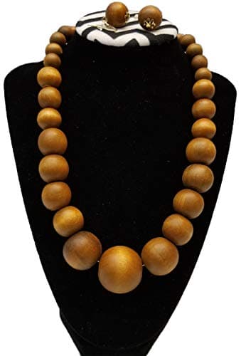 BUNFIREs Chunky Solid Wooden Beaded Necklace Earring Handmade Set Jumbo Beads