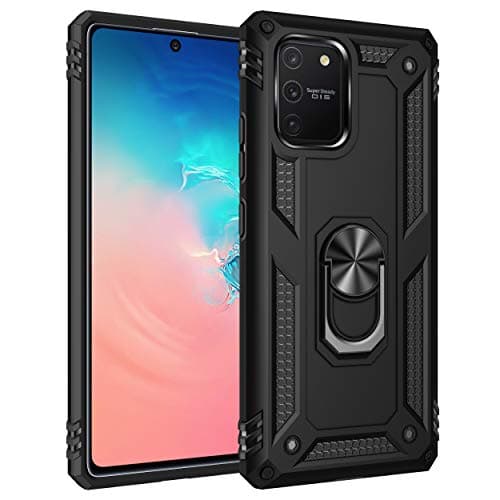 Rebex Compatible with Galaxy S10 Lite Case, Samsung A91 Case,Galaxy M80s Case, Tough Heavy Protective Metal Rotating Ring Kickstand Holder Grip Magnetic Metal Armor Heavy Duty (Black)