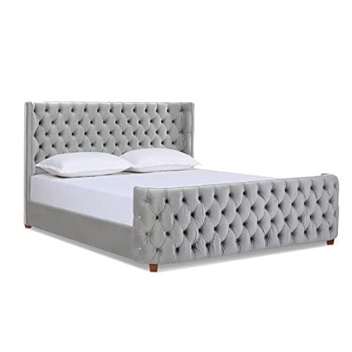 Brooklyn King Tufted Panel Bed Headboard and Footboard Set, Opal Grey Velvet