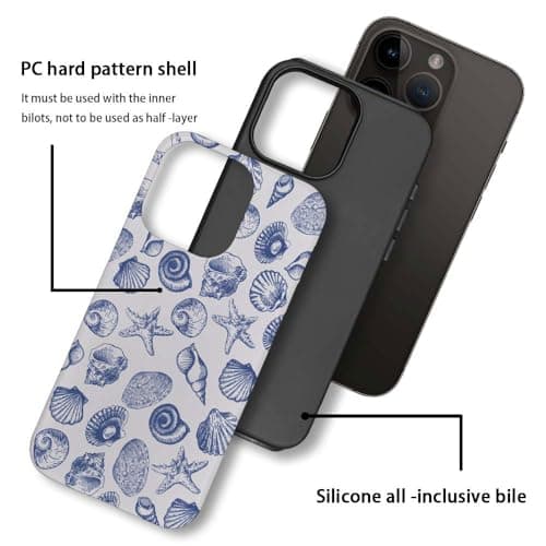 DAIZAG Case Compatible with for iPhone 15 Pro,Cute Blue Seashell Phone Case for iPhone 15 Pro for Girl Women Boy Men