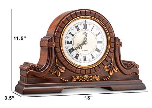 Decodyne Mantel Clock - Large Antique Design Clock with Roman Numerals - Faux Wood