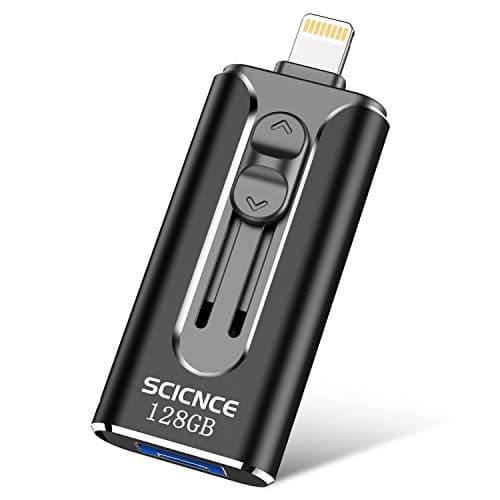 USB Flash Drive for iPhone, Photo Stick 128GB iPhone Memory Stick SCICNCE 3in1 Thumb Drive Compatible to iPhone, iPad, iPod, Mac, Android and Computer (Black)