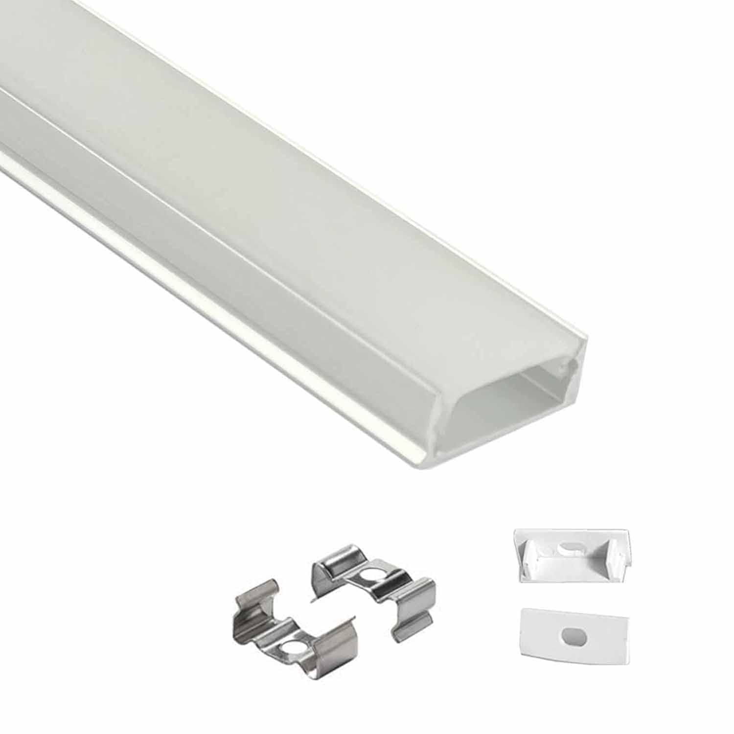 (16x12mm) LED Strip Light 1Meter Aluminium Rectangular Surface Profile Light Channels with Diffused Cover, End Caps and Mounting Clips Without LED Straight Linear - Pack of 1