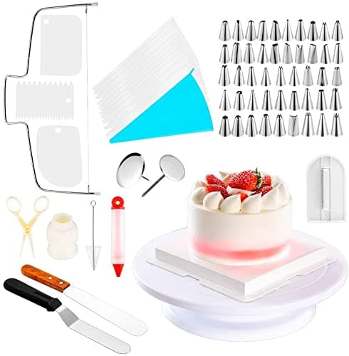 Cake Decorating Tools Supplies, 73 PCS Cake Decorating Kit with Cake Rotating Turntable, Icing Spatulas, Cake Scrappers, Cake Cutter, Piping Nozzles, Pastry Bag, Kitchen Utensils Kit
