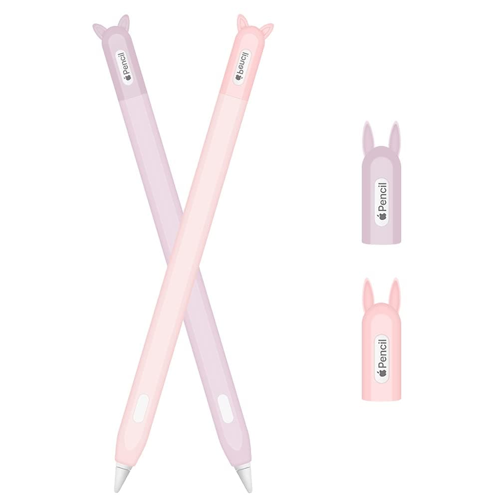 2 Pack Case for Apple Pencil 2nd Generation Holder Sleeve Skin Pocket Cover Silicone Accessories Kit for iPad Pro 11 12.9 inch 2018, Cute Soft Grip Pouch with 4 Protective Cap Holders (Pink, Purple)