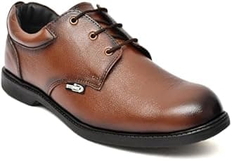 STONIX® Formal Premium Safety Shoes for Men's | Steel Toe cap | Slip and Water Resistant | Leather Material & TPR Sole | Lightweight for Construction Work's, (SIZE-06, BROWN)