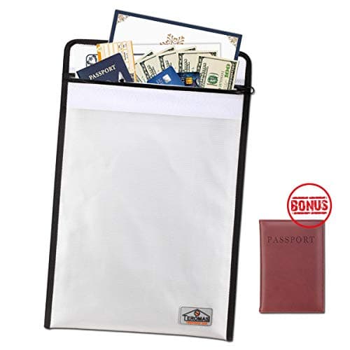 Fireproof Bag,TEROMAS Silicone Coated Double Layers Large (15″ x 12″ x 5″) Fire Safe and Water Resistant Storage for Documents, Money, Jewelry, Passport and Valuables Protection (White)