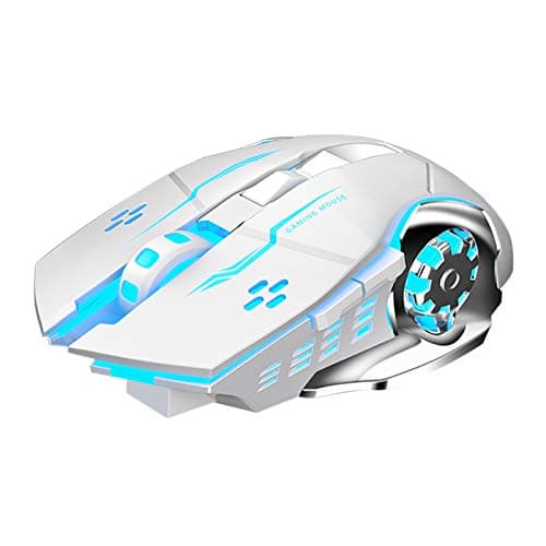 AULA SC100 White Wireless Gaming Mouse, with LED Backlit, USB Receiver, Side Buttons, Ergonomic Optical 2.4G Cordless Rechargeable PC Gaming Mice for Laptop, Desktop Computer