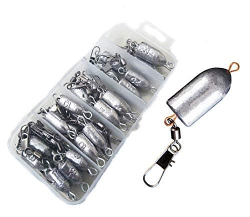 Fishing Weight BulletSinker Rolling Swivel with Interlock Snap Connector Inline Long Shanked Wide Gap Hook Set