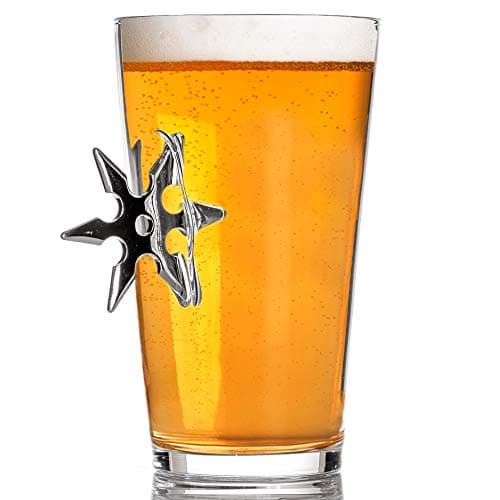 BEER PINT GLASSES | THROWING STAR | Original Embedded 16oz Borosilicate Drinking Glassware (NINJA)