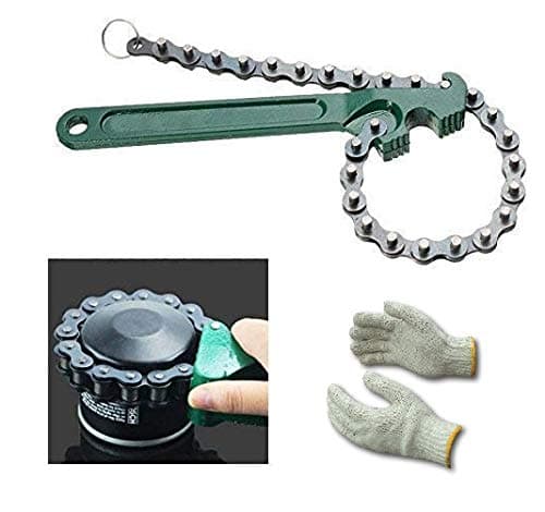 Round 9 inch Multi-Purpose Motorcycle Car Engine Oil Filter Wrench Chain Single Sided Adjustable Wrench with GLOVES