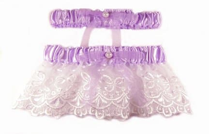Lavender Wedding Garter Set with White Lace
