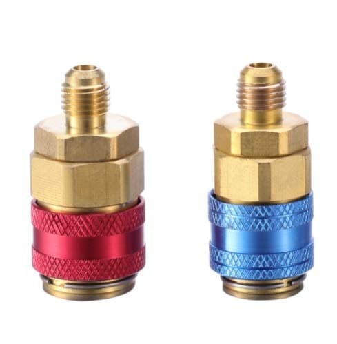 - Adjustable R134A Adapter Fittings Quick Coupler Tool Kit High Low AC Freon Manifold Gauge Hose Conversion kit, 1/4" SAE HVAC Set of 2 Pcs