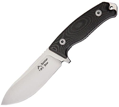 Dendra Russian Bear Fixed Blade Knife, Black micarta handle
