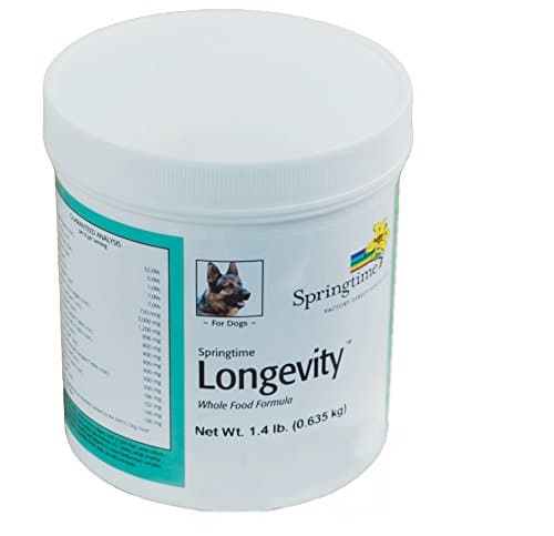 Springtime Longevity for Dogs - 1.4 lb. - Powerful Supplement Blend, Including chondroitin, MSM, glucosamine HCL, spirulina, and bee Pollen, in a Powder Formula, to Support Multiple Health Functions.